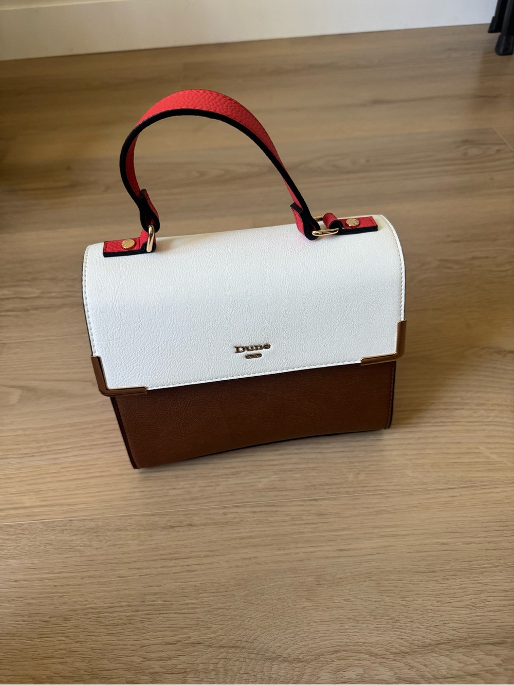 Dune London White, Brown & Red Colorblock Top-Handle Satchel